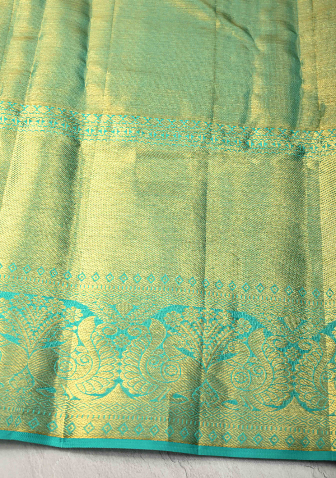 Peach Tissue Kanjivaram Pure Silk Saree with Meenakari Floral Brocade and Contrast Zari Border | SILK MARK CERTIFIED