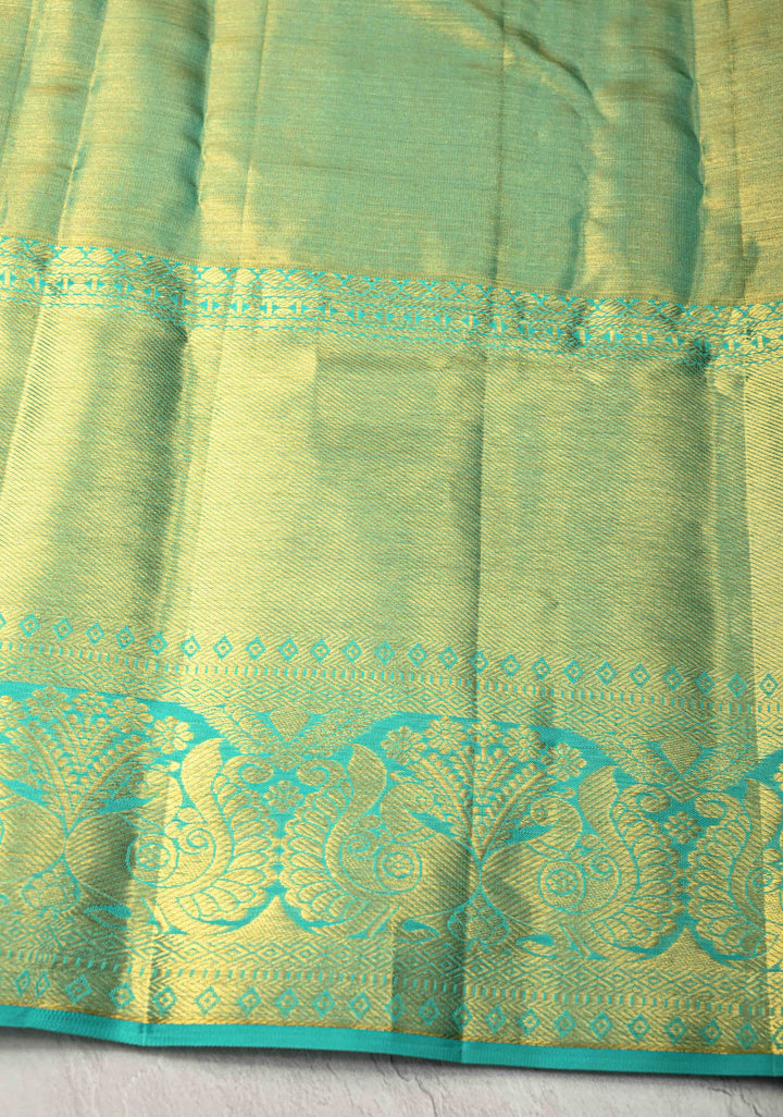 Peach Tissue Kanjivaram Pure Silk Saree with Meenakari Floral Brocade and Contrast Zari Border | SILK MARK CERTIFIED