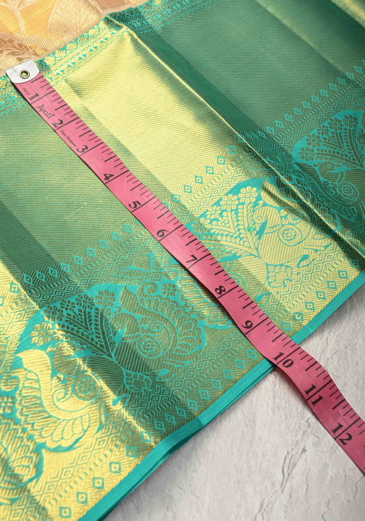 Peach Tissue Kanjivaram Pure Silk Saree with Meenakari Floral Brocade and Contrast Zari Border | SILK MARK CERTIFIED