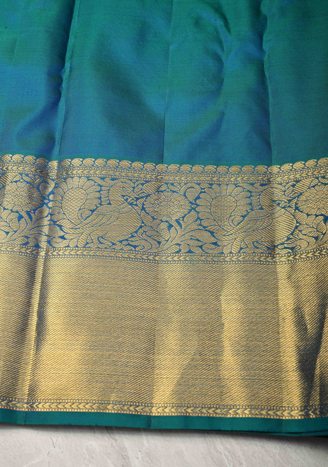 Peacock Blue Kanjivaram Pure Silk Saree with  Floral Brocade Jaal and Zari Border | SILK MARK CERTIFIED