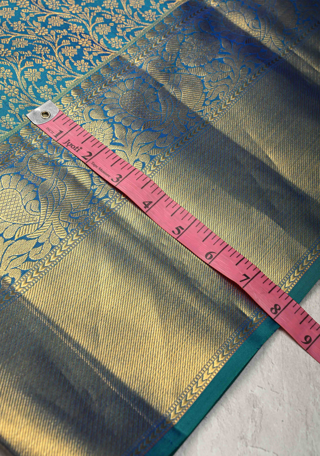 Peacock Blue Kanjivaram Pure Silk Saree with  Floral Brocade Jaal and Zari Border | SILK MARK CERTIFIED