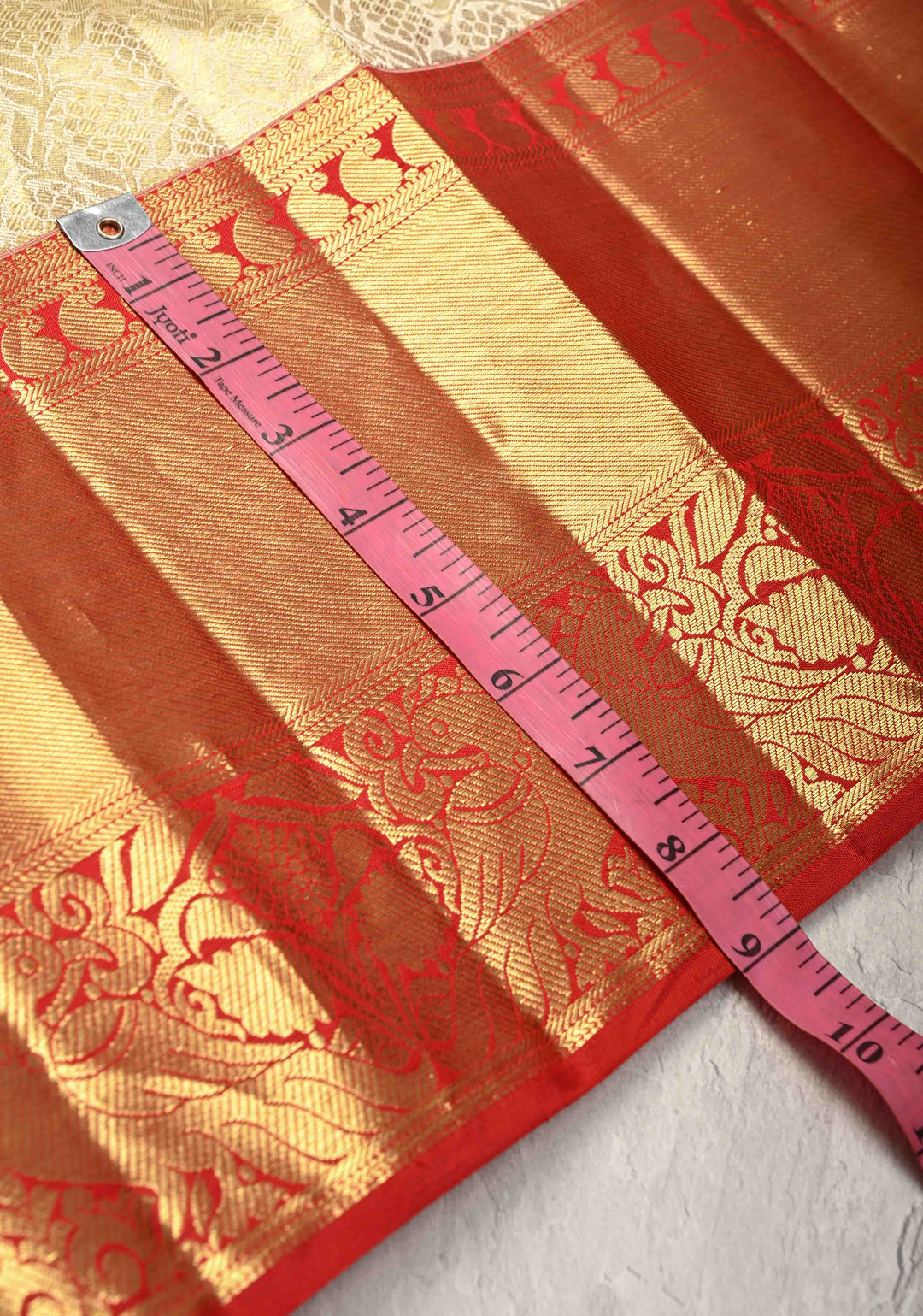 Ivory Tissue  Kanjivaram Pure Silk Saree with Floral Brocade and Contrst Zari Border | SILK MARK CERTIFIED