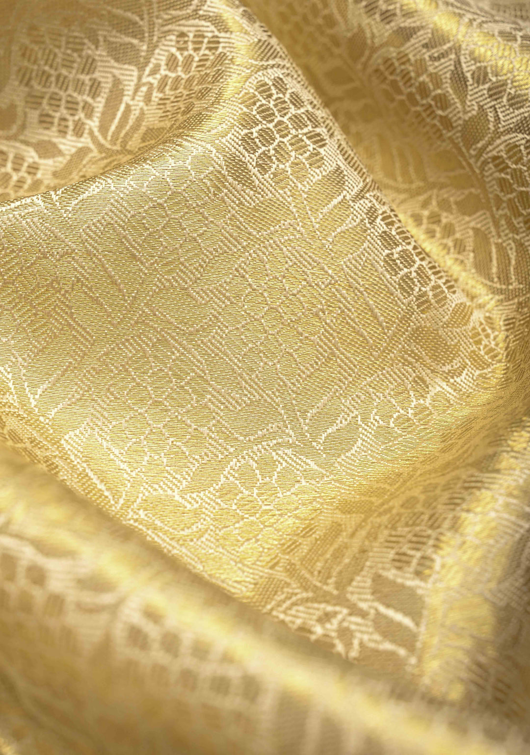 Ivory Tissue  Kanjivaram Pure Silk Saree with Floral Brocade and Contrst Zari Border | SILK MARK CERTIFIED