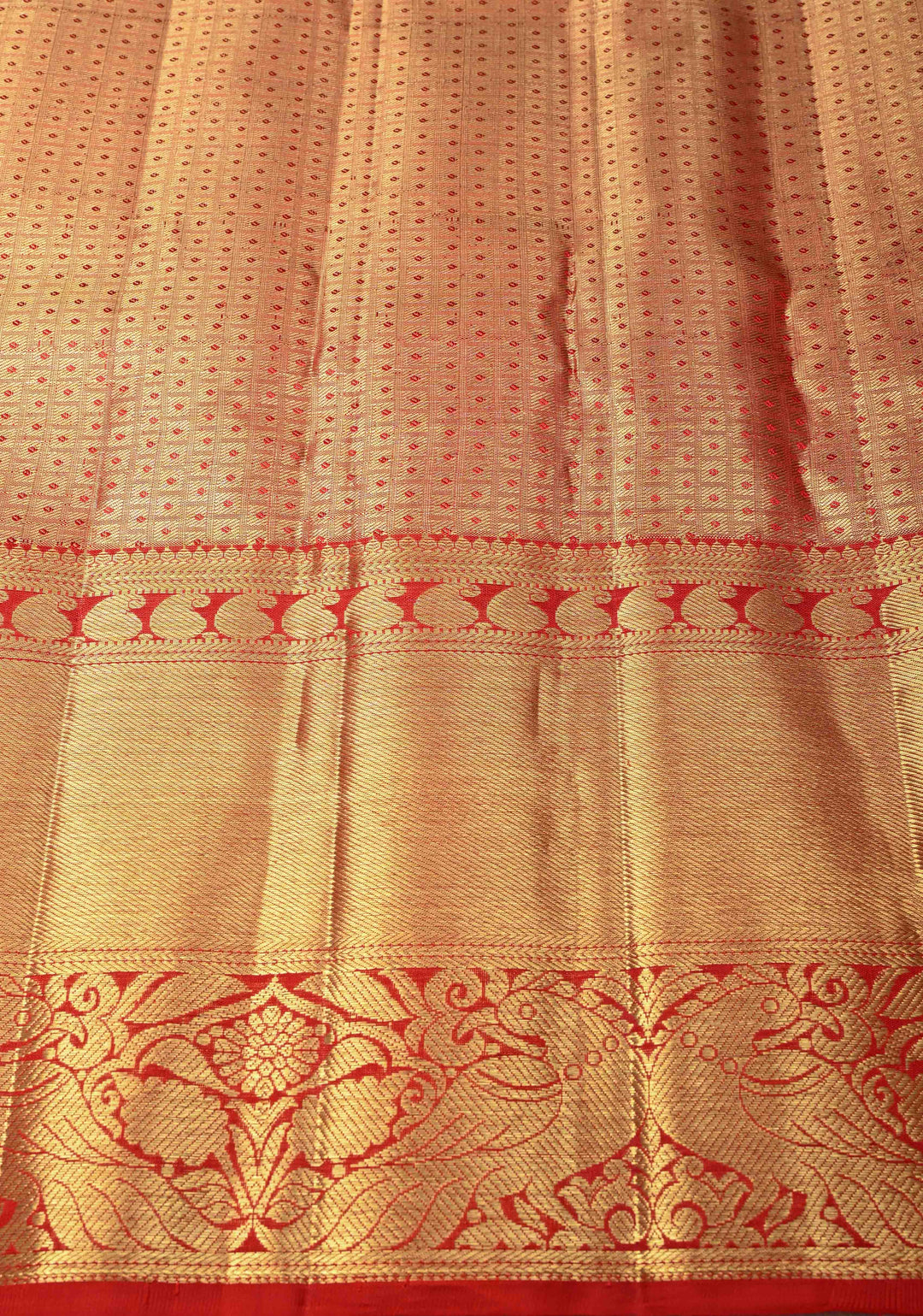 Korvai Pista Green Tissue  Kanjivaram Pure Silk Saree with Floral Brocade and Red Korvai  Zari Border | SILK MARK CERTIFIED