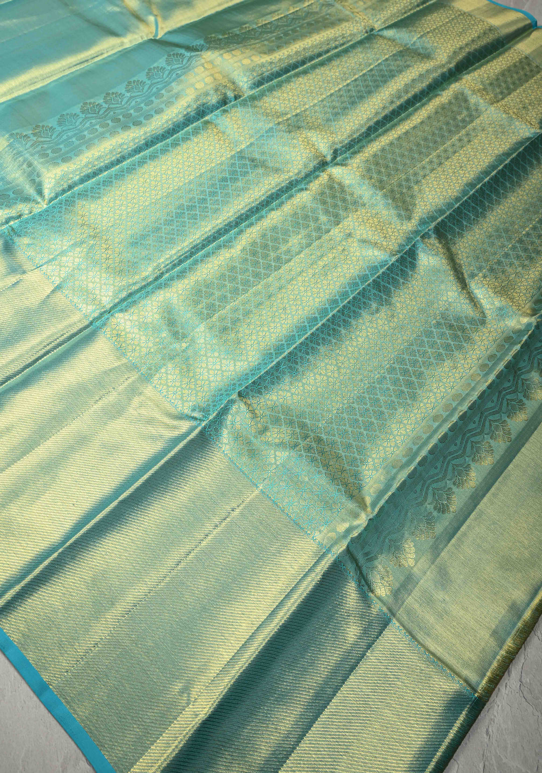 Turquoise Tissue Kanjivaram Pure Silk Saree with Brocade and Zari Border | SILK MARK CERTIFIED