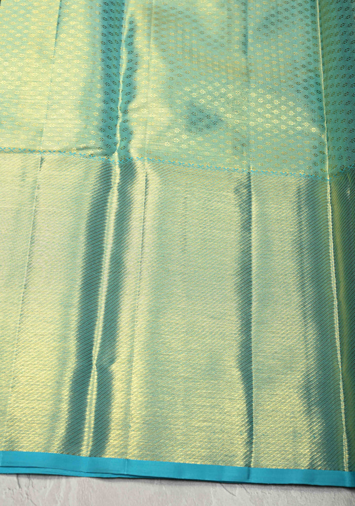 Turquoise Tissue Kanjivaram Pure Silk Saree with Brocade and Zari Border | SILK MARK CERTIFIED