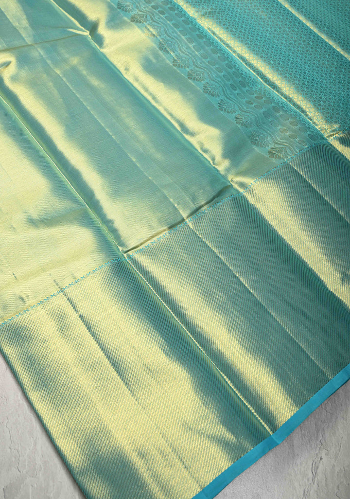 Turquoise Tissue Kanjivaram Pure Silk Saree with Brocade and Zari Border | SILK MARK CERTIFIED