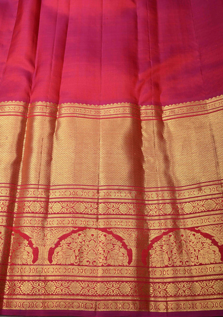 Peach Orange Pure Kanjivaram Silk Saree with Zari Brocade and Contrast Wide Zari Border | SILK MARK CERTIFIED