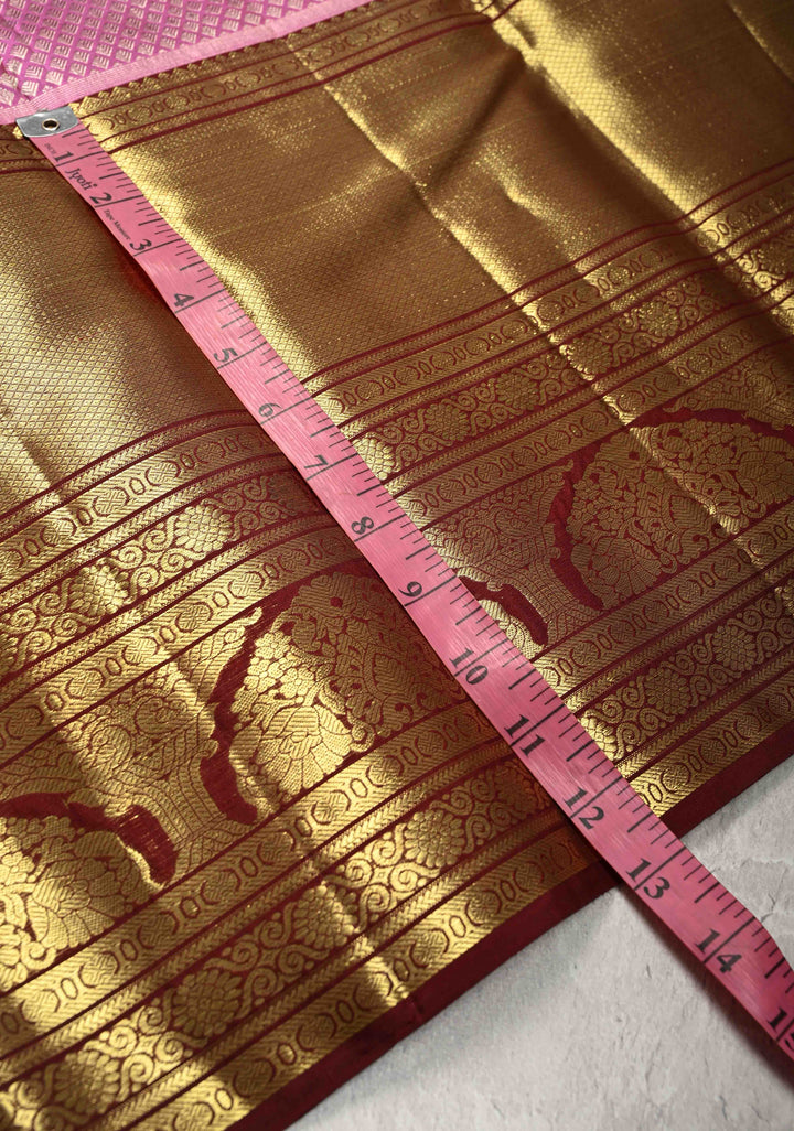 Onion Pink Pure Kanjivaram Silk Saree with Zari Brocade and Contrast Wide Zari Border | SILK MARK CERTIFIE