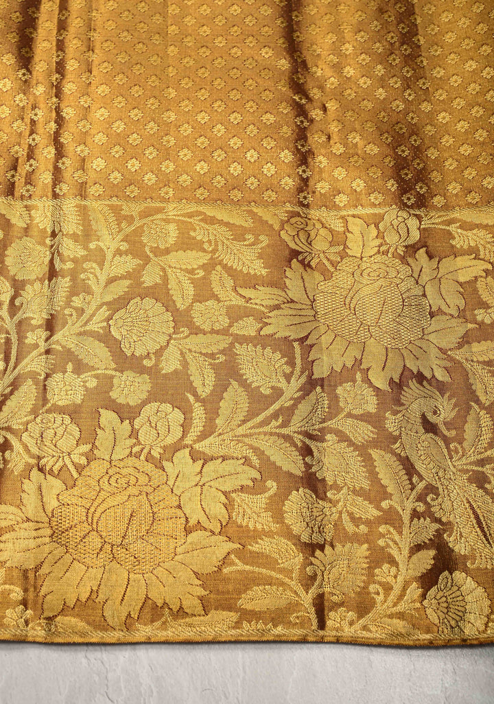 Gold Tissue Kanjivaram Pure Silk Saree with Meenakari Floral Brocade Jaal and Border | SILK MARK CERTIFIED