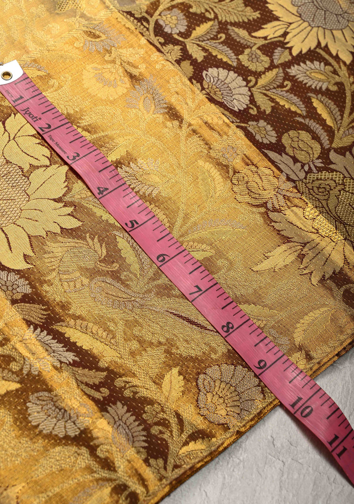 Gold Tissue Kanjivaram Pure Silk Saree with Meenakari Floral Brocade Jaal and Border | SILK MARK CERTIFIED