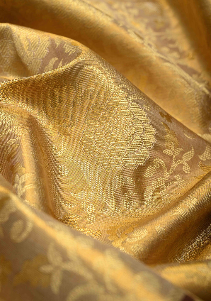 Gold Tissue Kanjivaram Pure Silk Saree with Meenakari Floral Brocade Jaal and Border | SILK MARK CERTIFIED