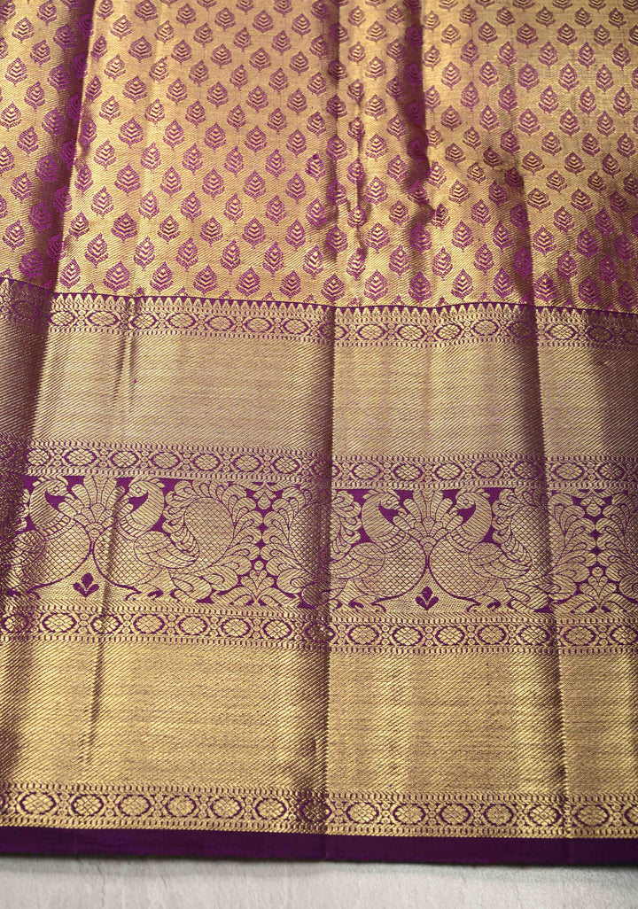 Gold Tissue Kanjivaram Pure Silk Saree with Brocade and Zari Border | SILK MARK CERTIFIED