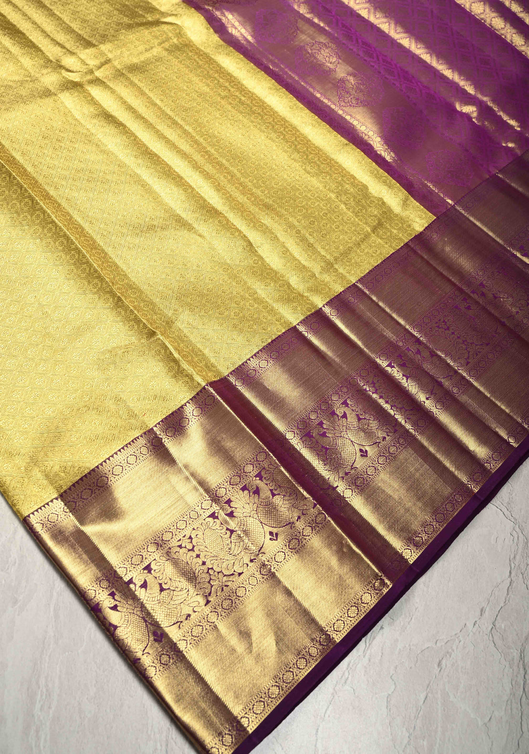 Gold Tissue Kanjivaram Pure Silk Saree with Brocade and Zari Border | SILK MARK CERTIFIED