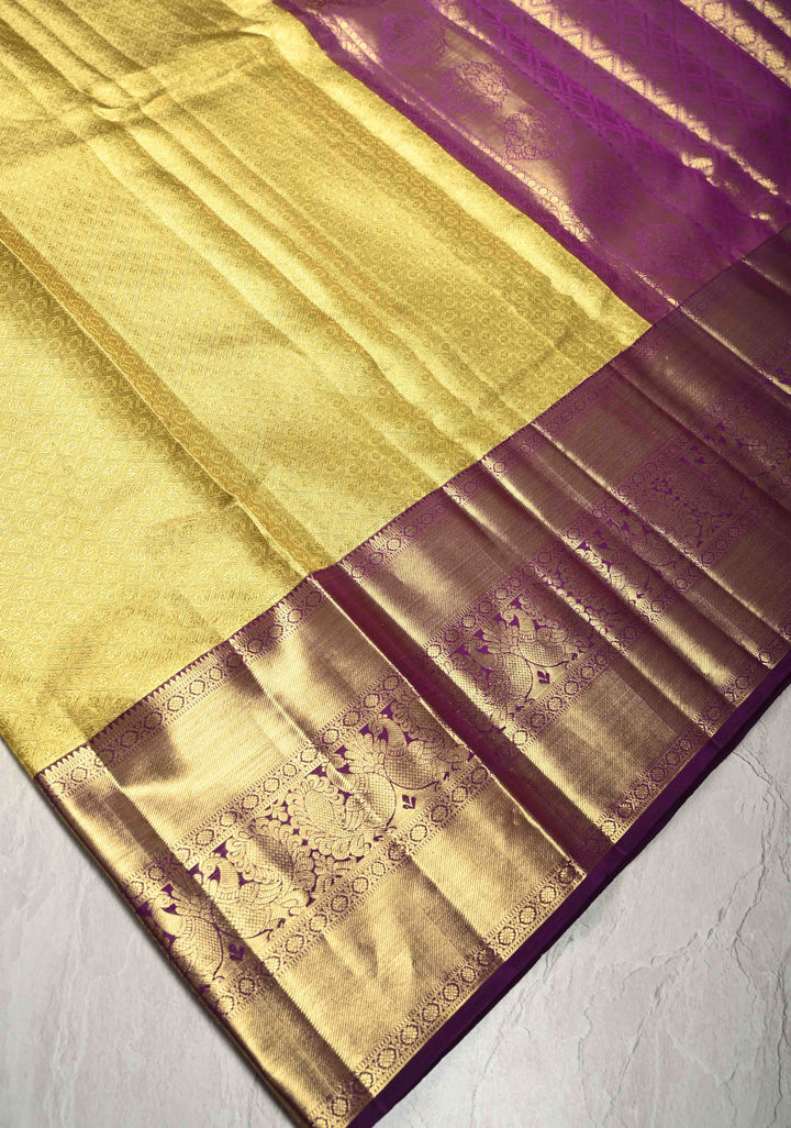 Gold Tissue Kanjivaram Pure Silk Saree with Brocade and Zari Border | SILK MARK CERTIFIED
