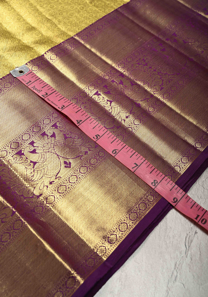 Gold Tissue Kanjivaram Pure Silk Saree with Brocade and Zari Border | SILK MARK CERTIFIED