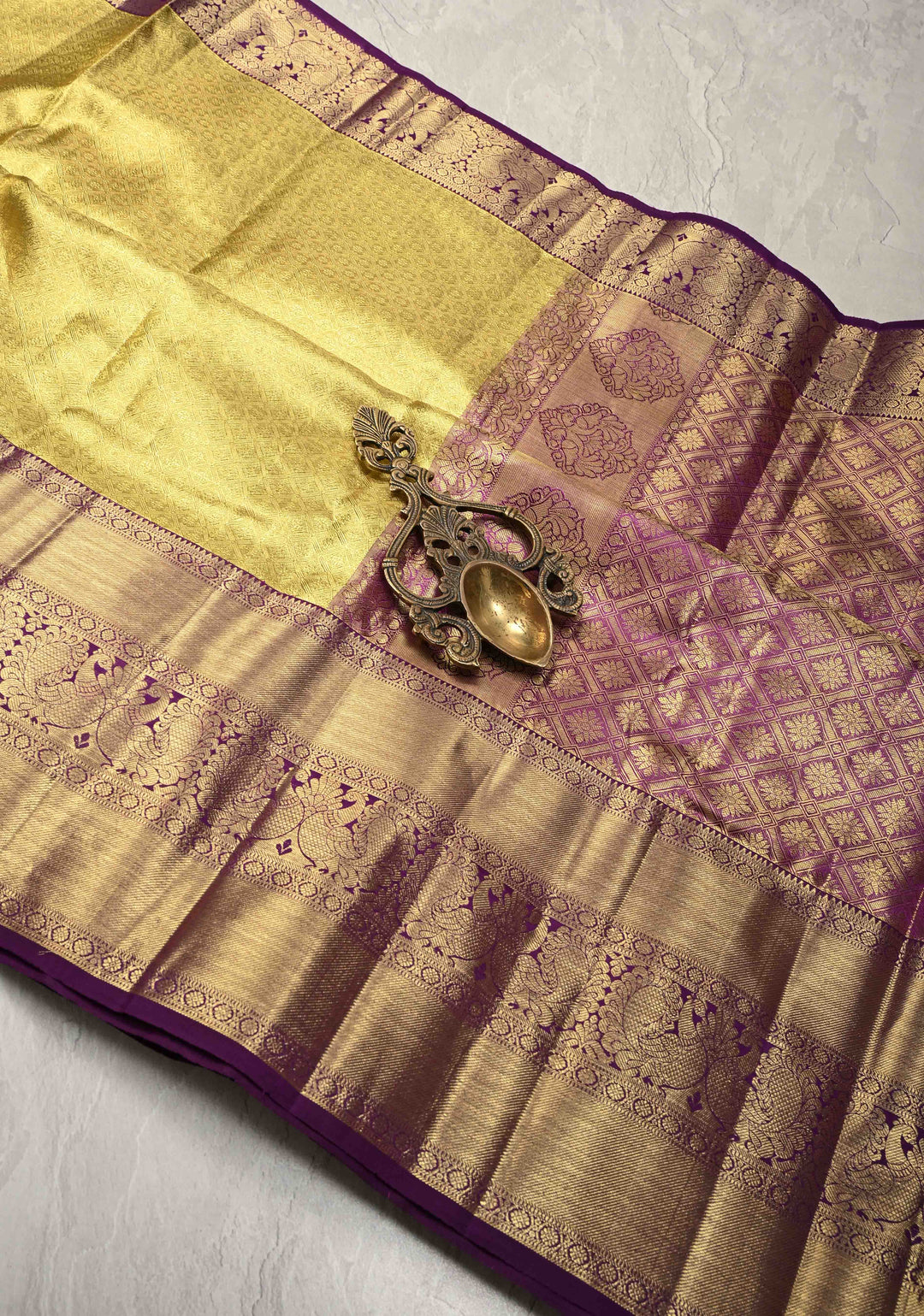 Gold Tissue Kanjivaram Pure Silk Saree with Brocade and Zari Border | SILK MARK CERTIFIED