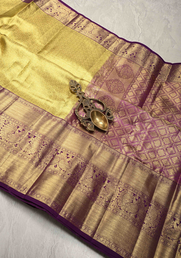 Gold Tissue Kanjivaram Pure Silk Saree with Brocade and Zari Border | SILK MARK CERTIFIED