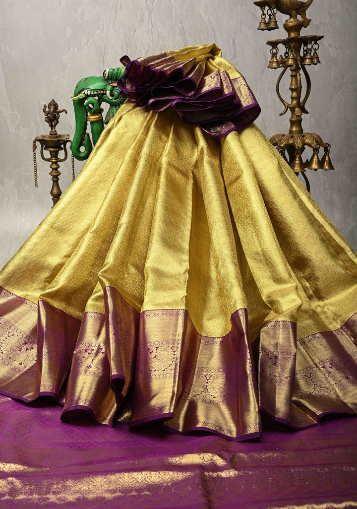 Gold Tissue Kanjivaram Pure Silk Saree with Brocade and Zari Border | SILK MARK CERTIFIED