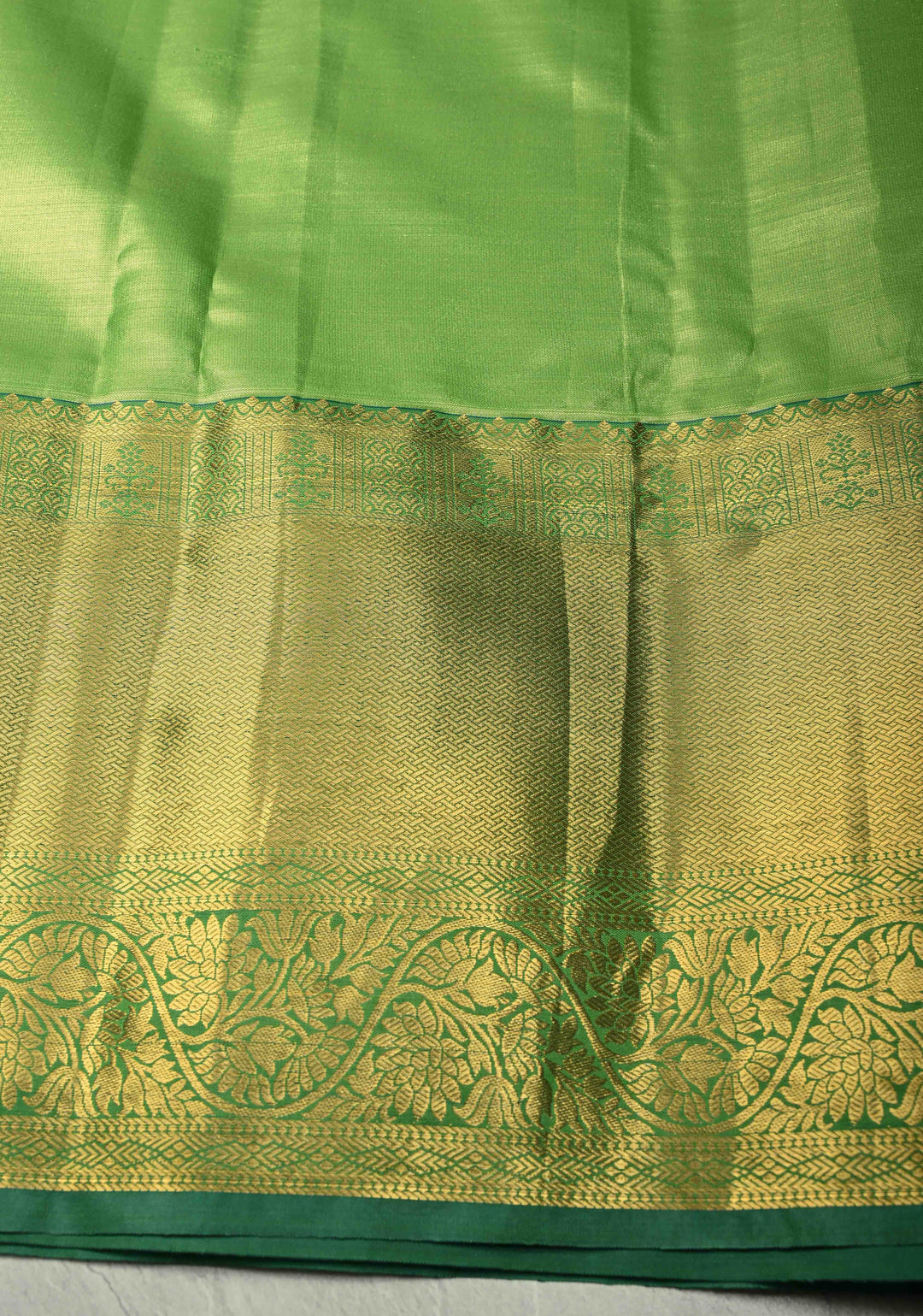 Light Peach Kanjivaram Tissue Semi Silk Saree with Meenakari Floral Brocade Jaal and Contrast Wide Zari Border