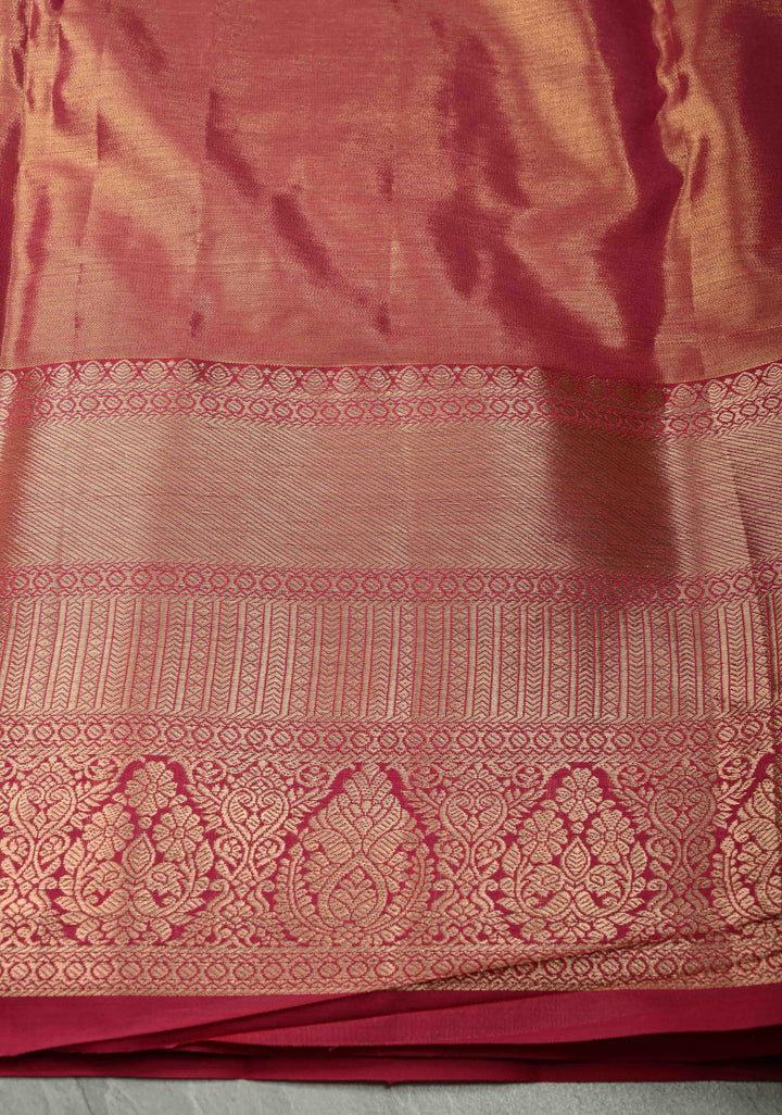 Light Sage Green Kanjivaram Tissue Semi Silk Saree with Meenakari Floral Brocade Jaal and Contrast Wide Zari Border