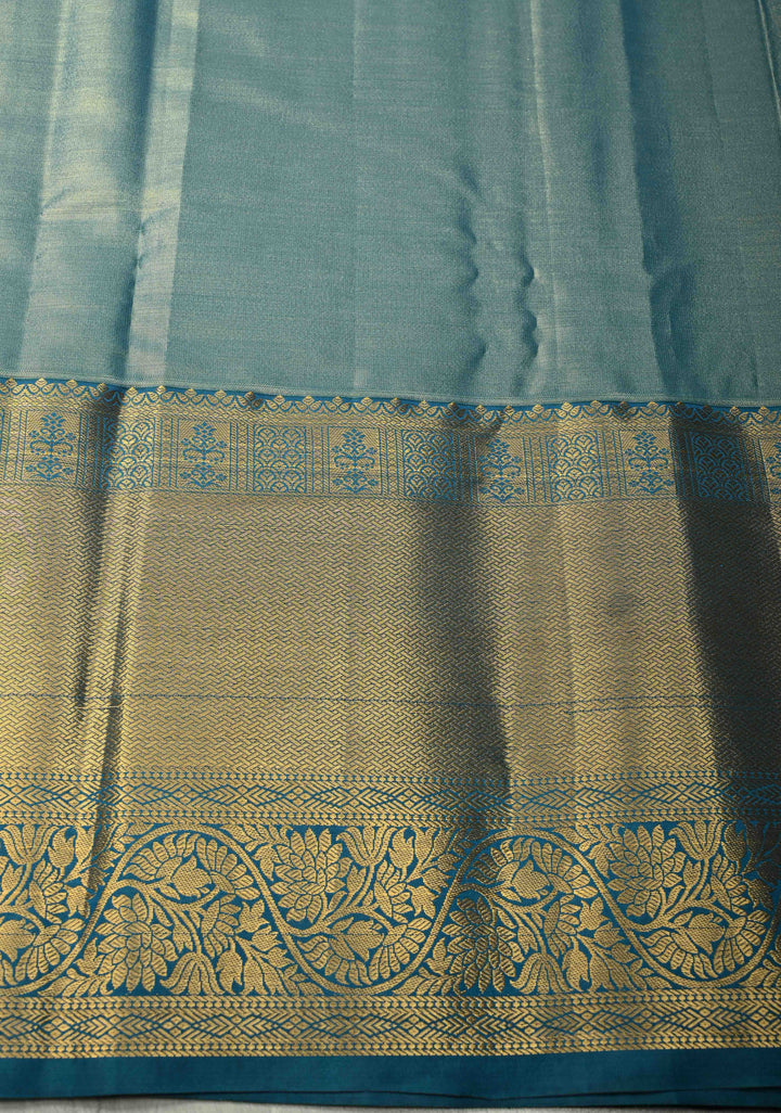 Butter Yellow Kanjivaram Tissue Semi Silk Saree with Meenakari Floral Brocade Jaal and Blue Zari Border