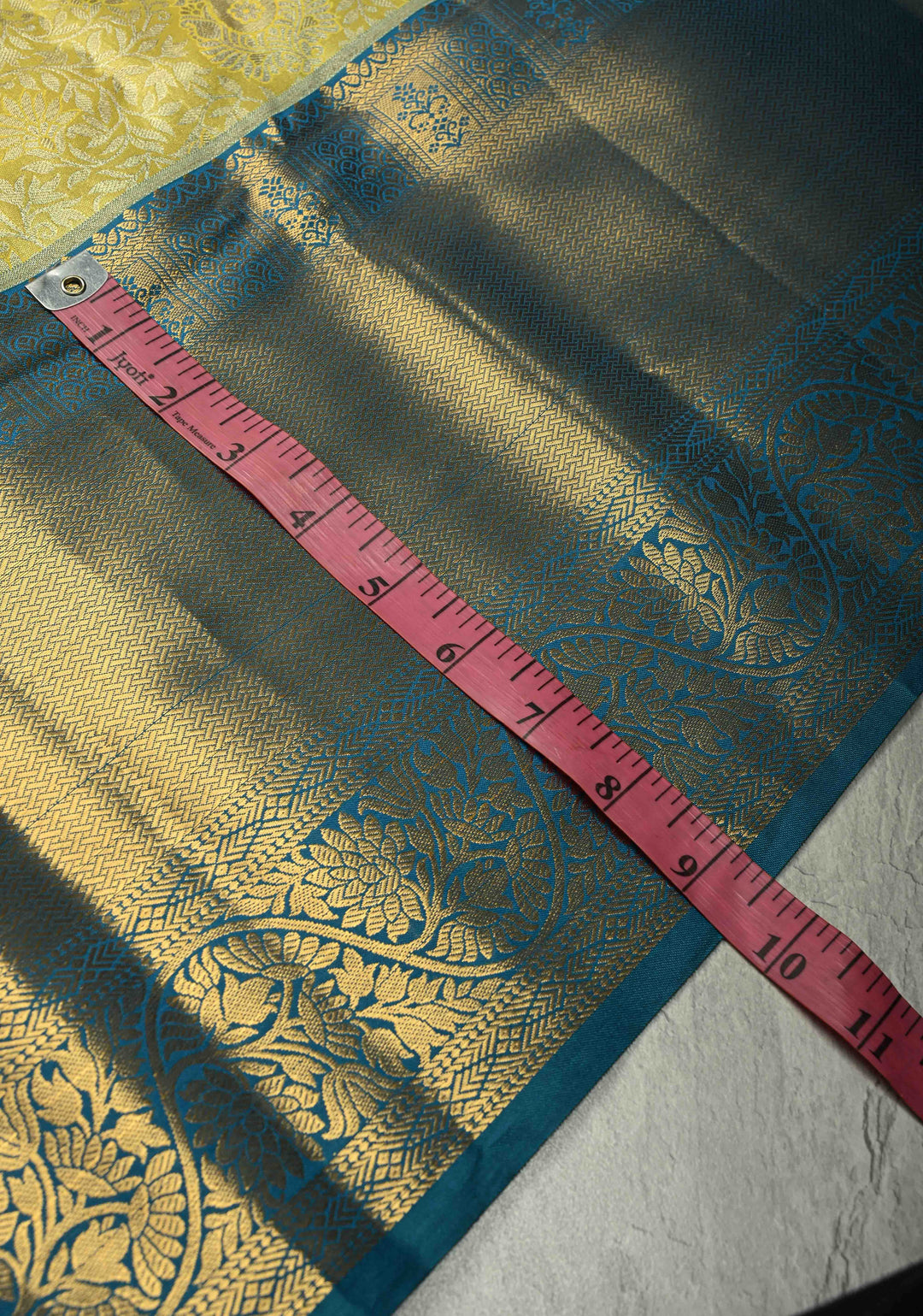 Butter Yellow Kanjivaram Tissue Semi Silk Saree with Meenakari Floral Brocade Jaal and Blue Zari Border