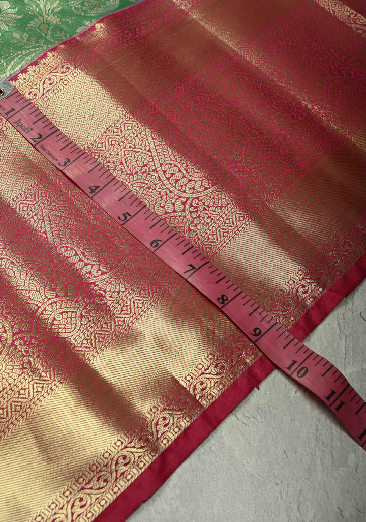 Vibrant Green  Kanjivaram Tissue Semi Silk Saree with Meenakari Floral Brocade Jaal and Contrast Wide Zari Border