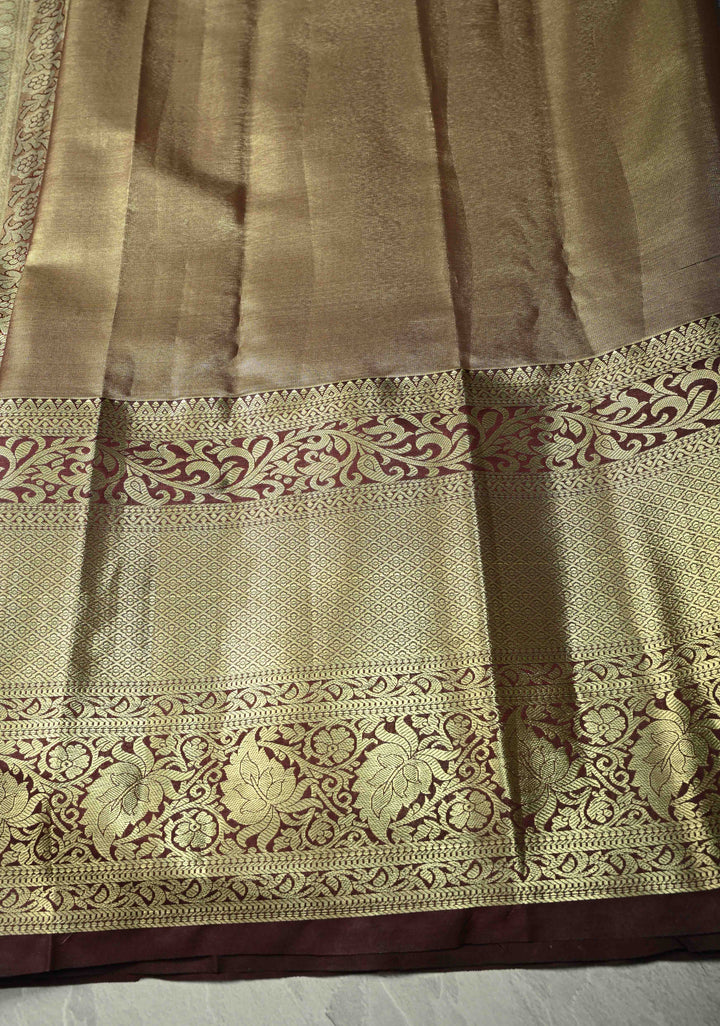 Amethyst Kanjivaram Tissue Semi Silk Saree with Meenakari Floral Brocade Jaal and Contrast Wide Zari Border