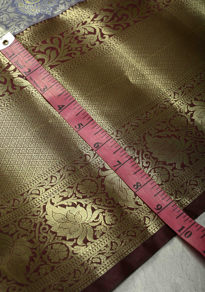 Amethyst Kanjivaram Tissue Semi Silk Saree with Meenakari Floral Brocade Jaal and Contrast Wide Zari Border