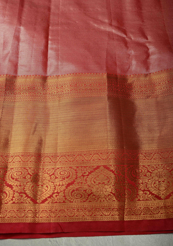 Lemon Yellow Kanjivaram Tissue Semi Silk Saree with Meenakari Floral Brocade Jaal and Contrast Wide Zari Border