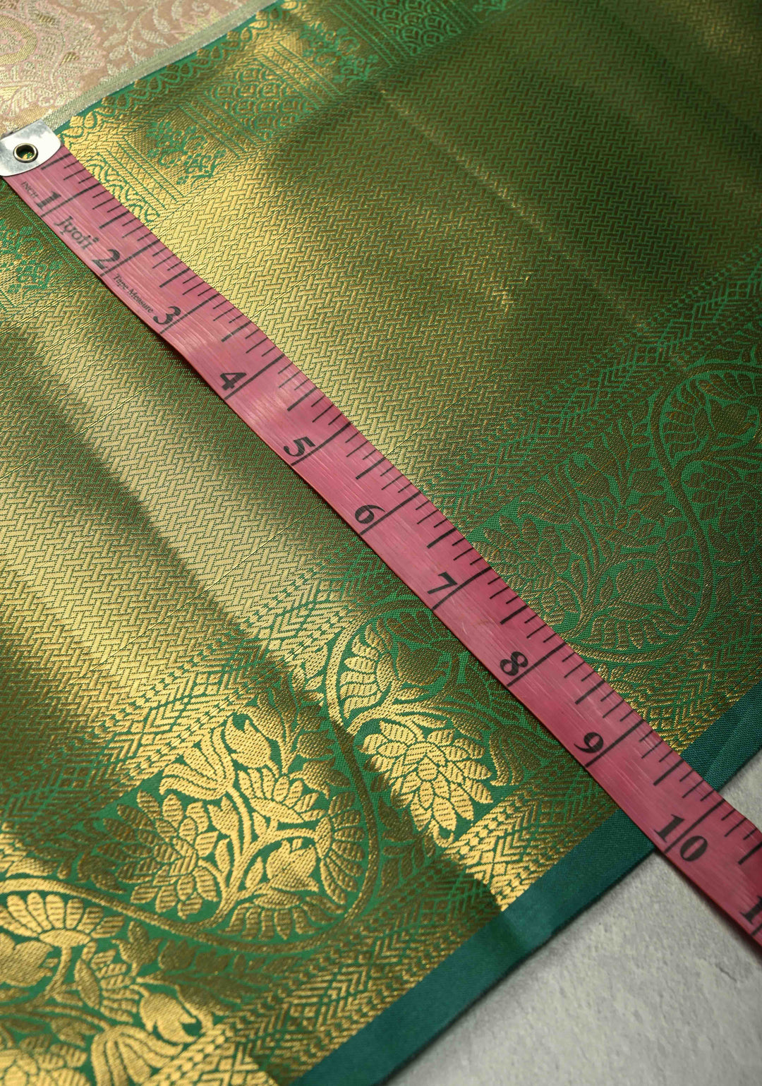 Light Peach Kanjivaram Tissue Semi Silk Saree with Meenakari Floral Brocade Jaal and Contrast Wide Zari Border