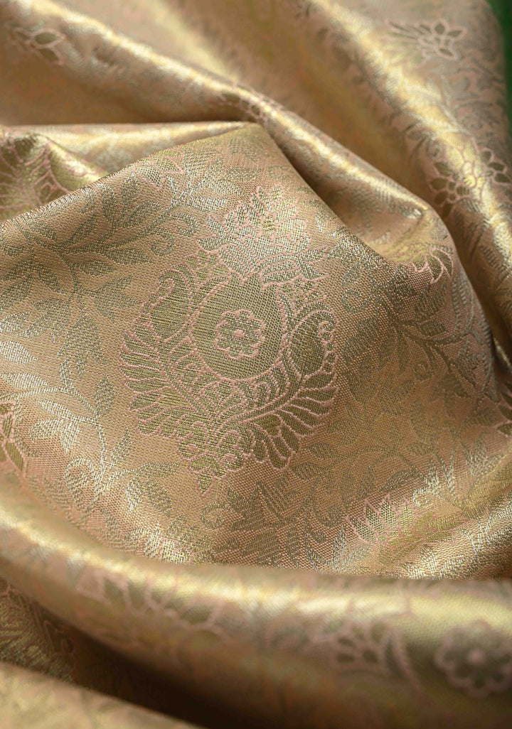 Light Peach Kanjivaram Tissue Semi Silk Saree with Meenakari Floral Brocade Jaal and Contrast Wide Zari Border