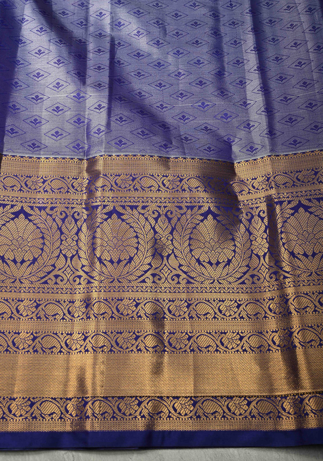 Orange  Kanjivaram Tissue Semi Silk Saree with Meenakari Floral Brocade Jaal and Contrast Wide Zari Border