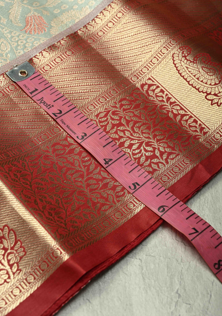 Powder Blue Kanjivaram Tissue Semi Silk Saree with Meenakari Floral Brocade Jaal and Contrast Zari Border