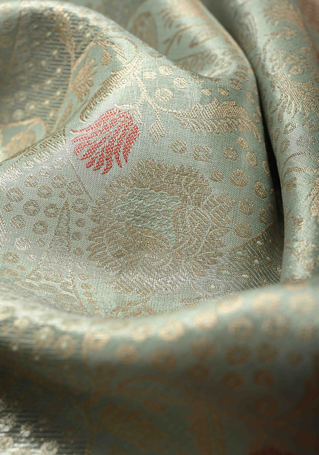 Powder Blue Kanjivaram Tissue Semi Silk Saree with Meenakari Floral Brocade Jaal and Contrast Zari Border