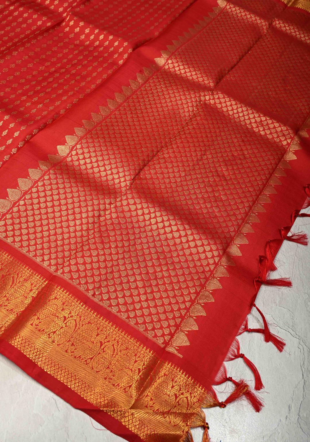 DUPATTA: Pure Kanjivaram Dupatta in Red with Floral Brocade and Zari Borders | SILK MARK CERTIFIED