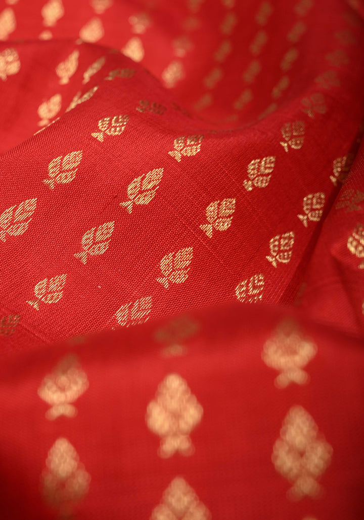 DUPATTA: Pure Kanjivaram Dupatta in Red with Floral Brocade and Zari Borders | SILK MARK CERTIFIED