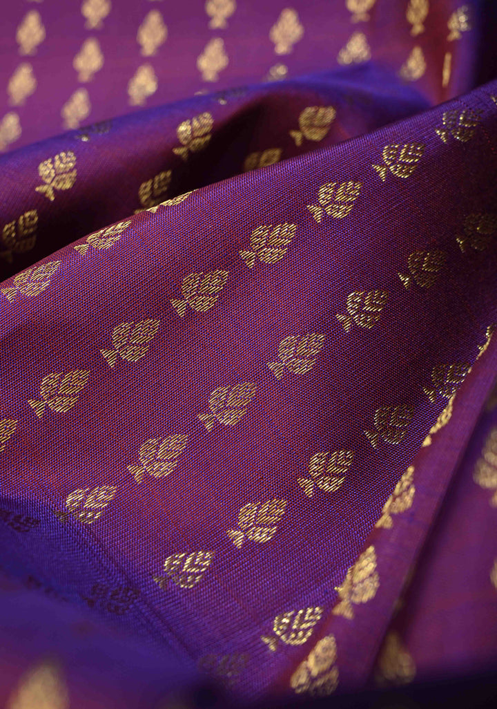 DUPATTA: Pure Kanjivaram Dupatta in Purple Dual tone with Floral Brocade and Zari Borders | SILK MARK CERTIFIED