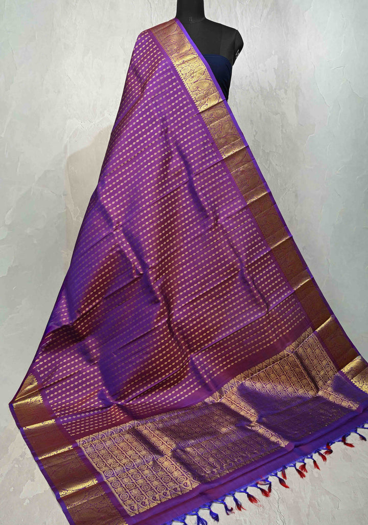 DUPATTA: Pure Kanjivaram Dupatta in Purple Dual tone with Floral Brocade and Zari Borders | SILK MARK CERTIFIED
