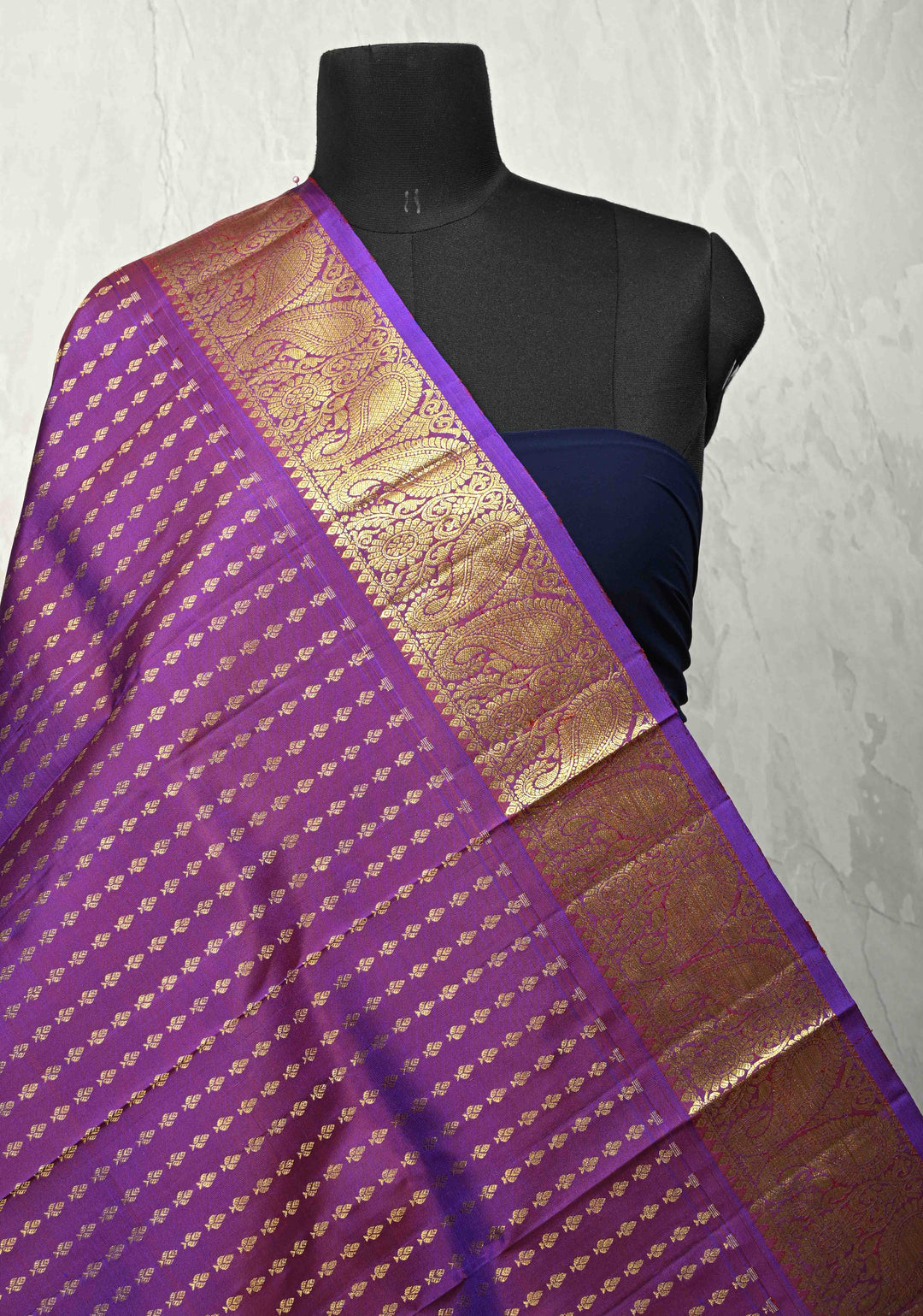 DUPATTA: Pure Kanjivaram Dupatta in Purple Dual tone with Floral Brocade and Zari Borders | SILK MARK CERTIFIED