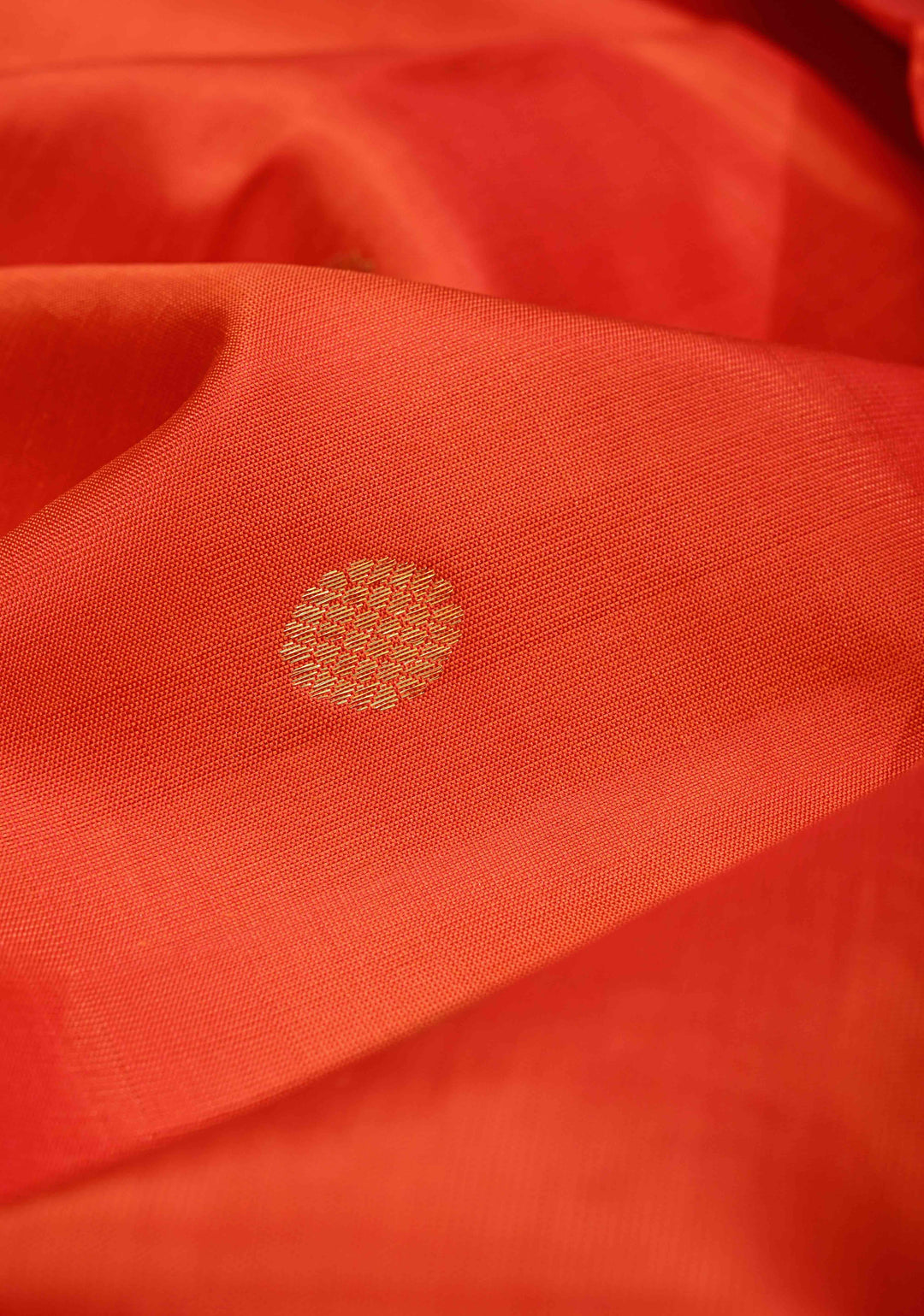 DUPATTA: Flame Orange Pure Kanjivaram Dupatta with Zari Buttas and Zari Border | SILK MARK Certified
