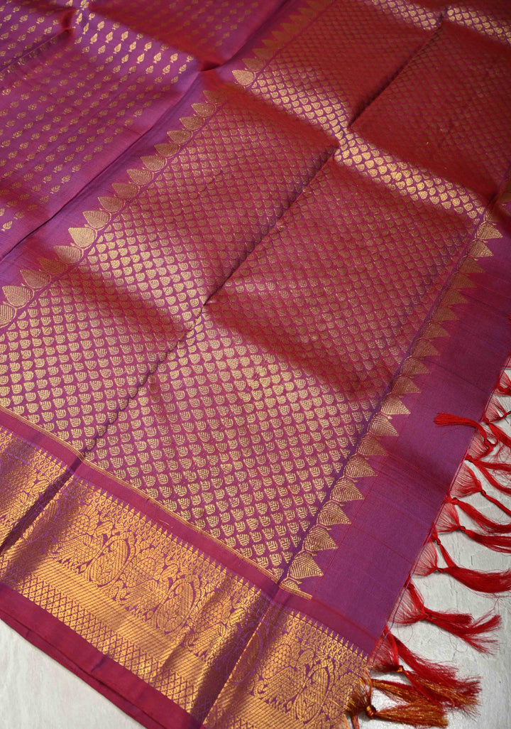 DUPATTA: Pure Kanjivaram Dupatta in Magenta Dual tone with Floral Brocade and Zari Borders | SILK MARK Certified