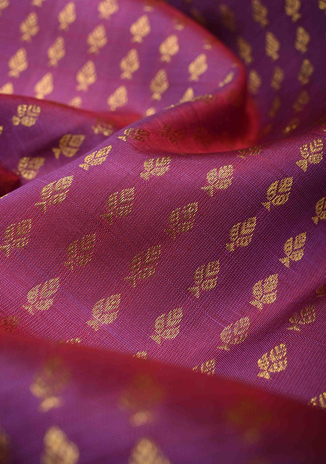 DUPATTA: Pure Kanjivaram Dupatta in Magenta Dual tone with Floral Brocade and Zari Borders | SILK MARK Certified