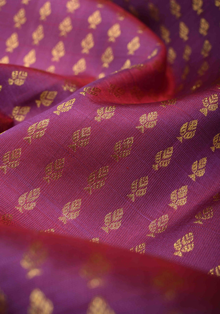DUPATTA: Pure Kanjivaram Dupatta in Magenta Dual tone with Floral Brocade and Zari Borders | SILK MARK Certified