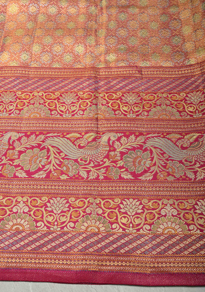 Dusty Sage Green Tissue Kanjivaram Pure Silk Saree with Brocade and Contrast Meenakari Skirt Zari Border | SILK MARK CERTIFIED