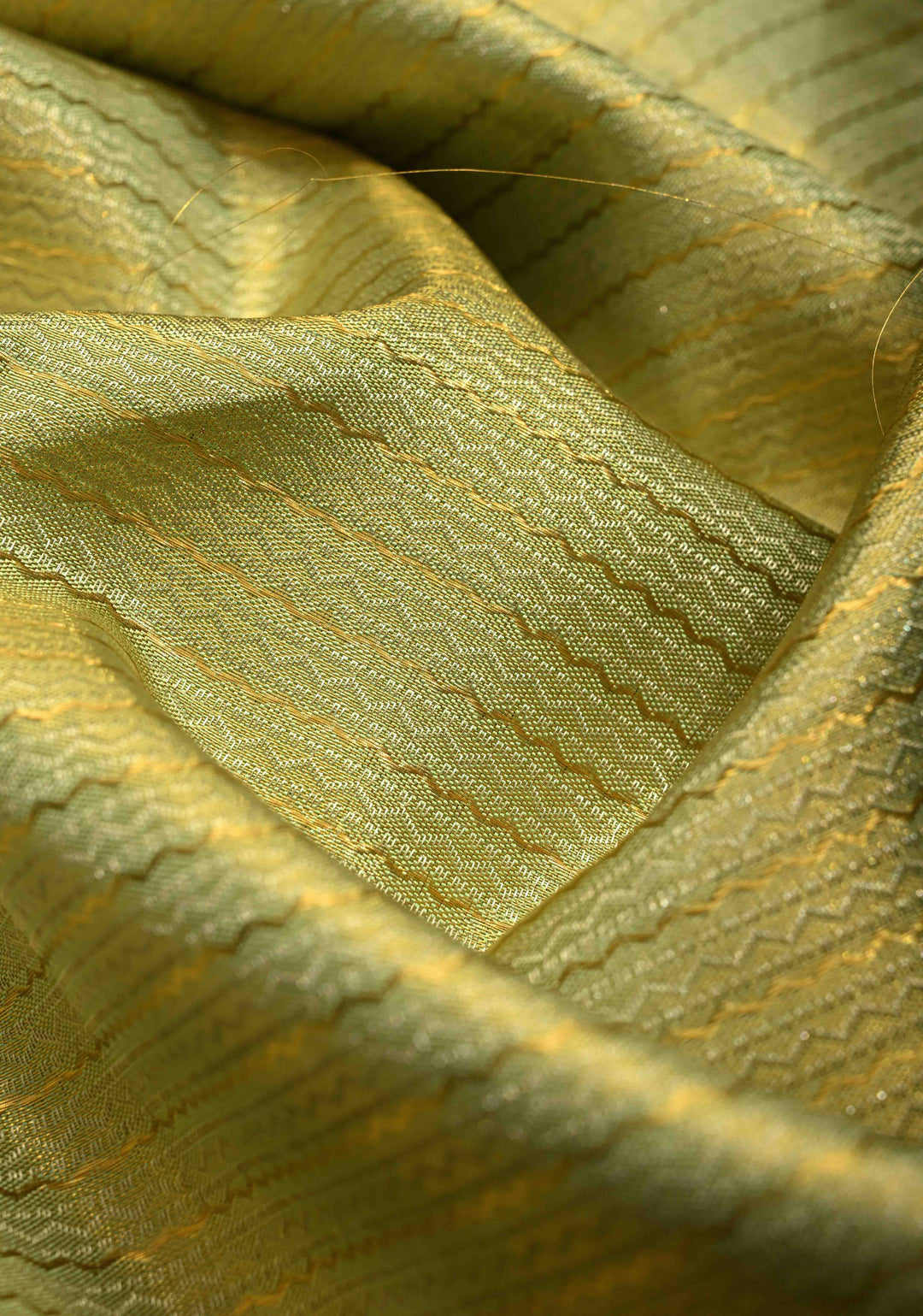 Pistachio Green Kanjivaram Silk Saree with Horizontal Wavy Zari and Contrast Border | SILK MARK CERTIFIED