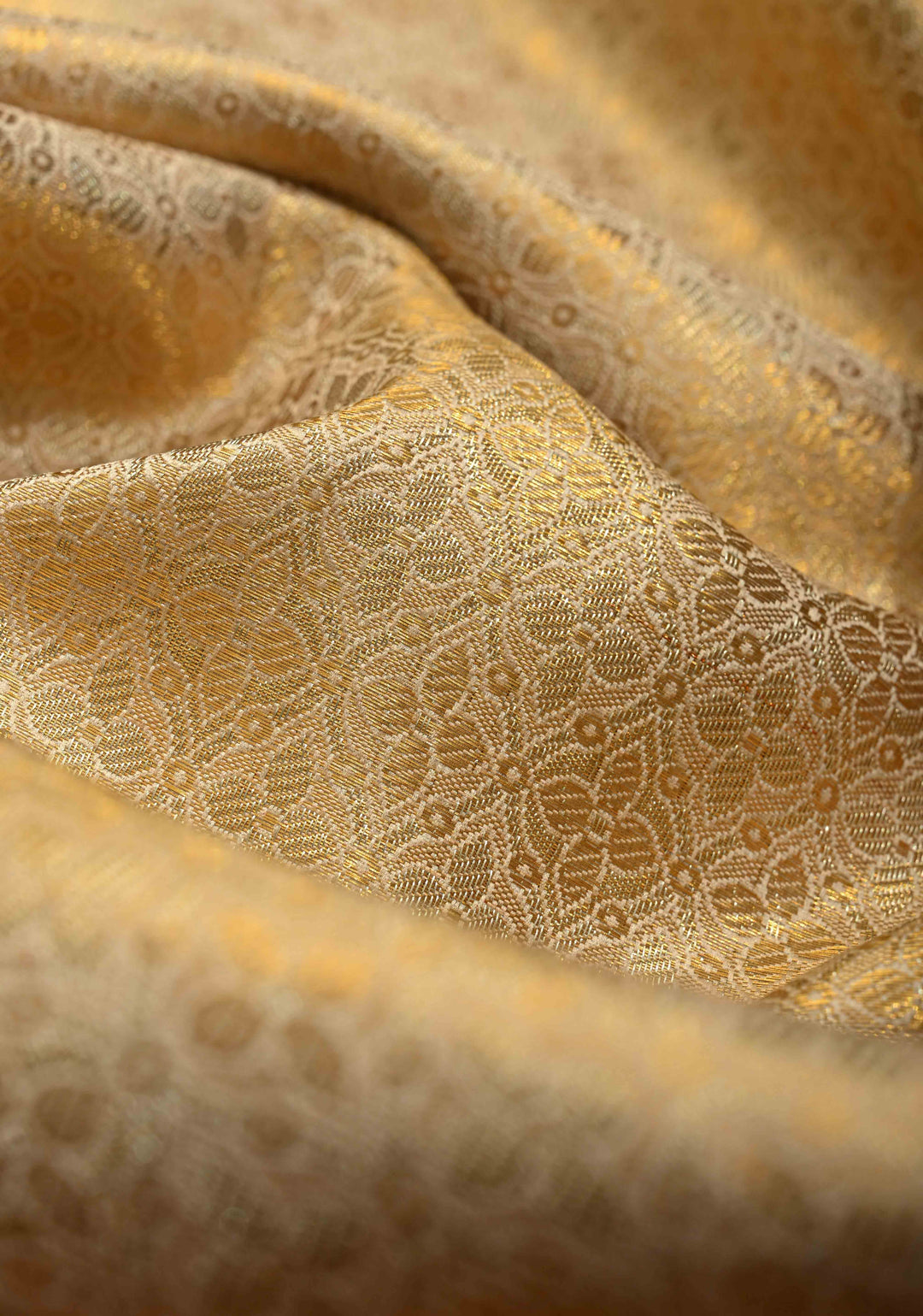 Beige Tissue Kanjivaram Pure Silk Saree with Meenakari Floral Brocade and Contrast Butterfly Zari Border | SILK MARK CERTIFIED