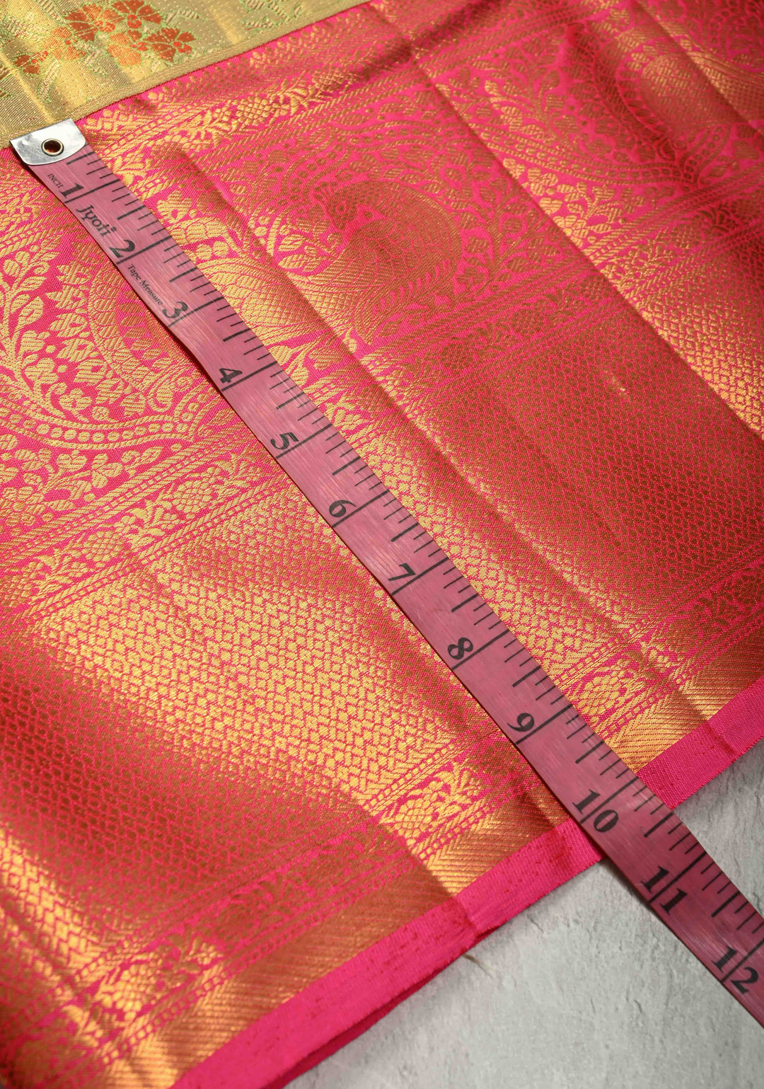 Beige-Green Tissue Kanjivaram Pure Silk Saree with Meenakari Floral Brocade and Contrast Wide Zari Border | SILK MARK CERTIFIED