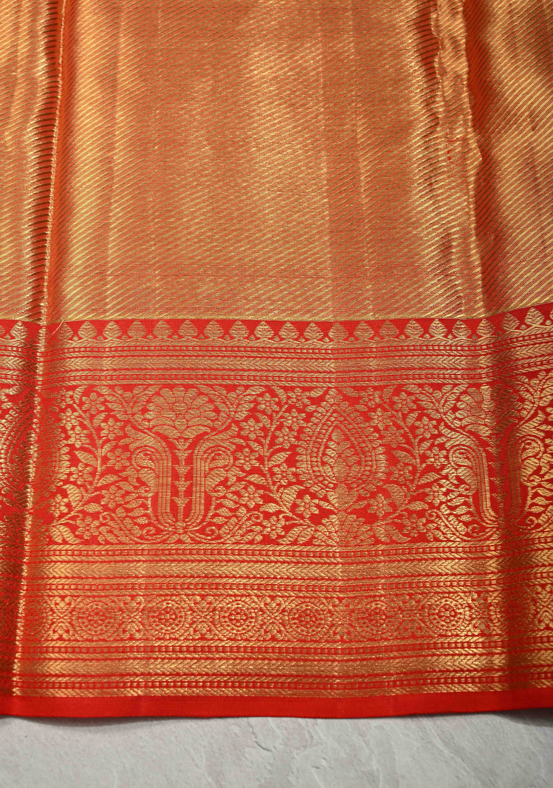 Salmon Pink Tissue Kanjivaram Pure Silk Saree with Meenakari Floral Brocade and Contrast Zari Border | SILK MARK CERTIFIED